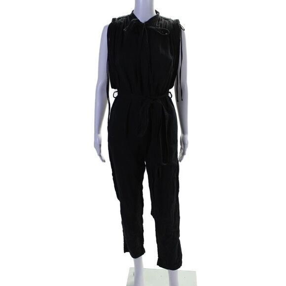 Malia Mills Pants - Malia Mills Womens Cotton Round Neck Sleeveless Button Up Jumpsuit Black Size 2